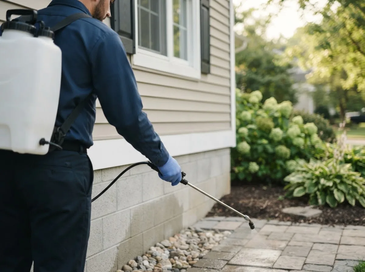 Pest control technician inspecting a home in Wilsons, VA